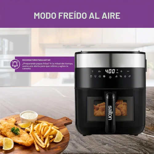 Vista 5 de Salton Flip & Cook - Freidora de aire 3 en 1 de 5.8 cuartos de galón, parrilla y deshidratador con ventana de visualización