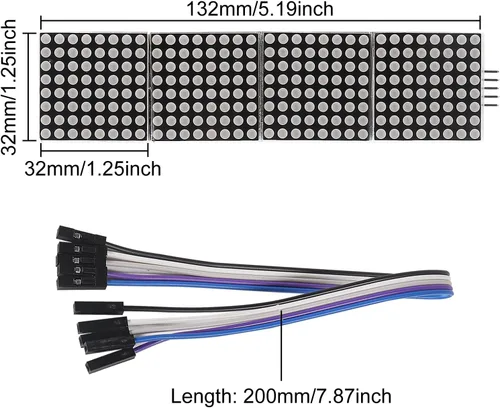 Vista 2 de MAX7219 Módulo de matriz de puntos 32x8 4 en 1 módulos de pantalla LED para microcontrolador Arduino Raspberry Pi con cable de 5 pines, azul