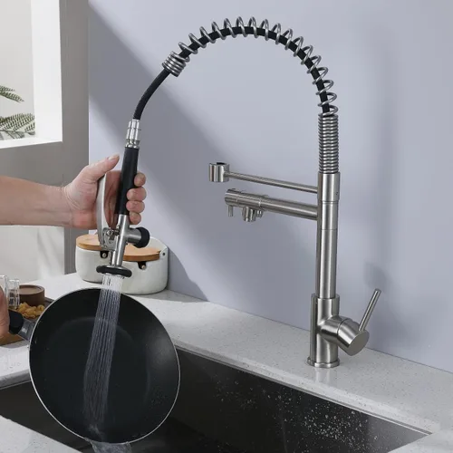 Vista 4 de Grifo de fregadero de cocina con rociador extraíble, grifos purificadores de filtro de agua 3 en 1, grifo de cocina de estilo comercial resistente