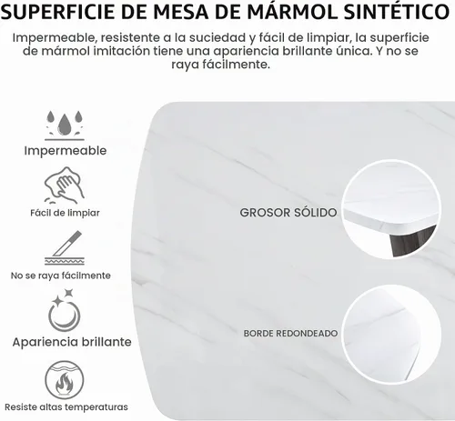 Vista 6 de Mesa de comedor de mármol, mesa de comedor moderna de 63 pulgadas, mesa de comedor blanca para 4-6, mesa de cocina de mármol blanco, mesa de comedor