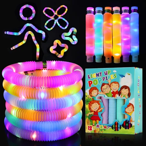 Vista 8 de Tubos Pop Fidget de Palitos Luminosos que se Iluminan, Paquete de 6 que Brillan en la Oscuridad, Suministros de Fiesta, Juguetes Sensoriales