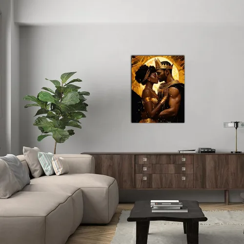 Vista 268 de Arte de pared afroamericano, decoración de rey y reina bailarín negro para sala de estar, arte de pareja de amor negro para dormitorio, lienzo