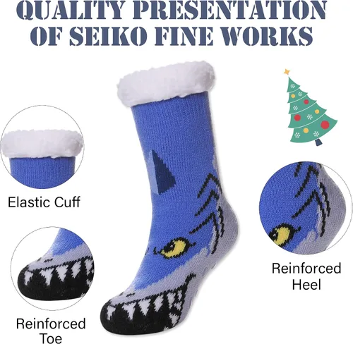 Vista 4 de LINEMIN Calcetines cálidos para niñas y niños, acogedores y suaves, con forro polar grueso, sherpa, calcetines de Navidad para interiores