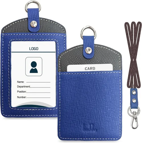 Vista 8 de Boshiho. Funda vertical, de piel, para tarjeta de identificación con cordón resistente., Negro