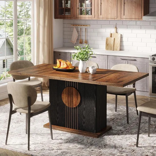 Vista 8 de Tribesigns Mesa de comedor rectangular de 55 pulgadas para 4 a 6 personas, mesa de comedor de madera de granja para cocina, comedor y sala de estar