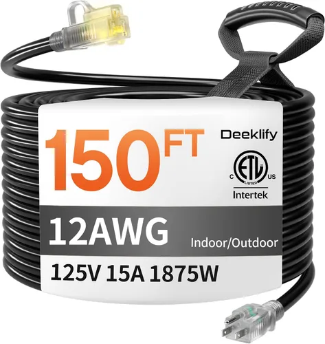 Vista 22 de Cable de extensión para exteriores de servicio pesado de calibre 12 de 50 pies con extremo iluminado, resistente al agua, cable de extensión de Negro