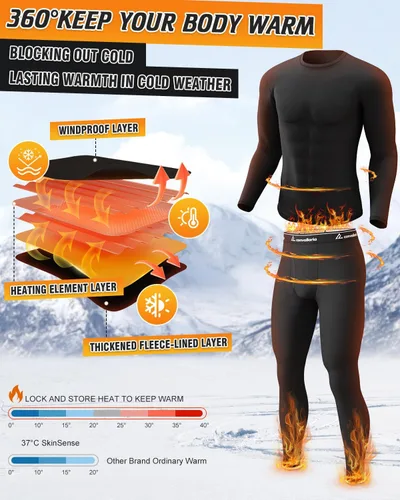 Vista 4 de CL convallaria Long Johns - Ropa interior térmica para hombre, forro polar suave, capa base para clima frío, conjunto de regalo