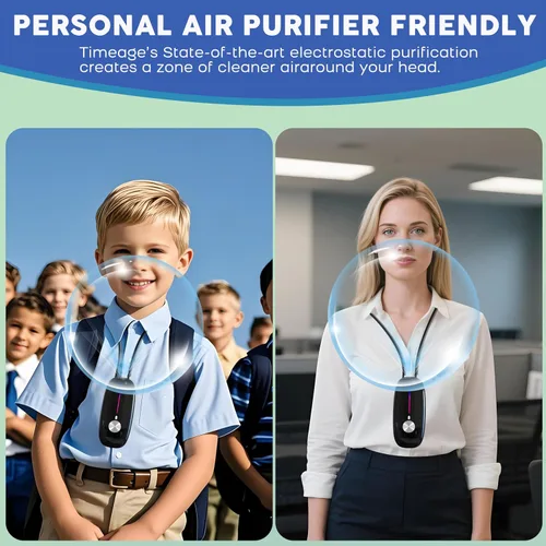 Vista 2 de Purificador de aire portátil, collar purificador de aire personal, mini ionizador de aire portátil elimina Pm2.5, polen, humo, polvo