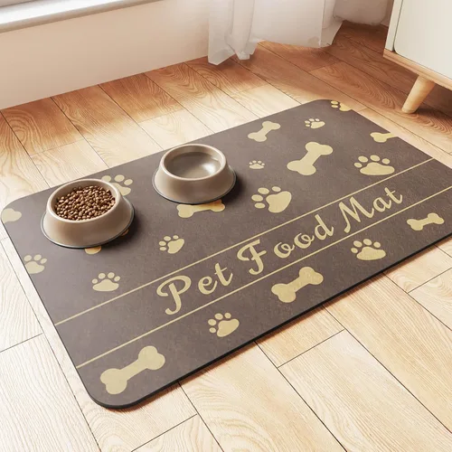 Vista 11 de Alfombrilla de alimentación para mascotas, mantel individual absorbente para tazón de comida y agua, con base de goma impermeable, de secado rápido