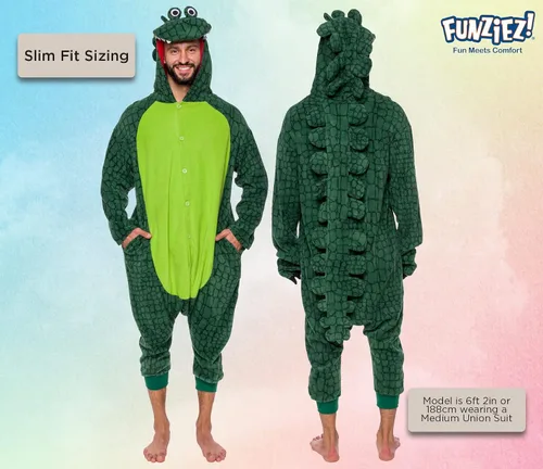 Vista 3 de Crocodile Alligator Adult Onesie - Dinosaur Halloween Costume - Animal One Piece Cosplay Suit for Women and Men by FUNZIEZ!