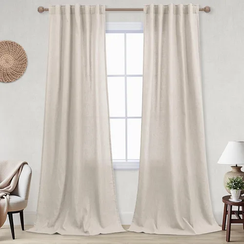 Vista 91 de Cortinas rústicas color beige tostado de 42 x 84 pulgadas de largo para sala de estar, juego de 2 paneles transparentes de lino natural, imitación