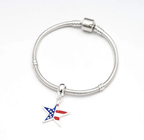 Vista 2 de Adabele 1 unid auténtica plata de ley 925 bandera americana encanto abalorio compatible con Pandora todos los demás europeos encanto pulsera collar