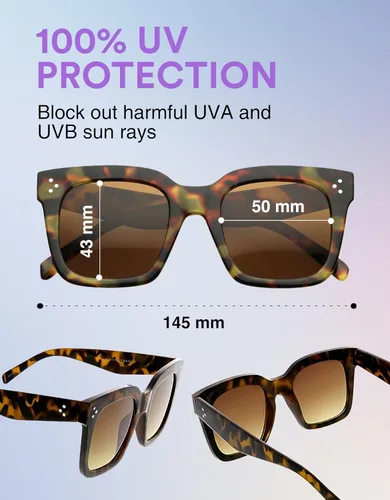 Vista 64 de zeroUV - Gafas de sol cuadradas retro de moda de gran tamaño para mujer estilo vintage 1.969 pulgadas
