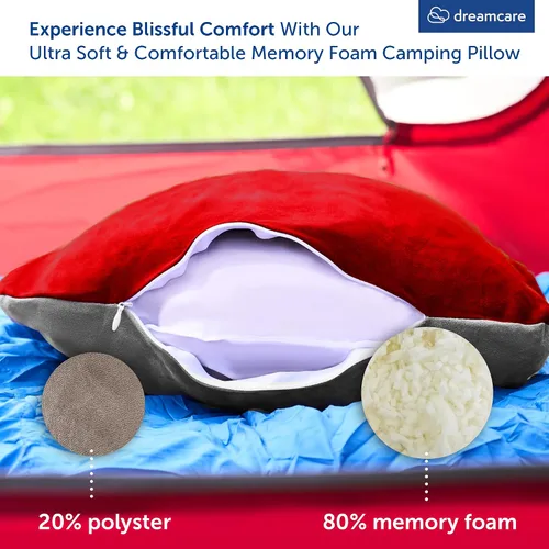 Vista 4 de DREAMCARE Almohada de viaje de espuma viscoelástica, accesorios de campamento, almohada pequeña esencial para campamento, almohadas de campamento