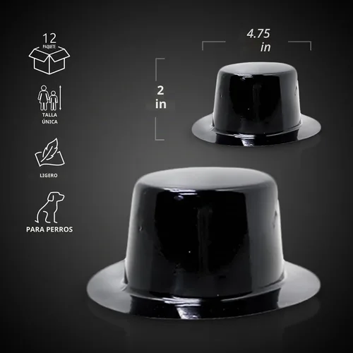 Vista 3 de Windy City Novelties Paquete de 12 mini sombreros negros de 2 x 4.75 pulgadas, recuerdos de fiesta, decoraciones y accesorios de disfraz