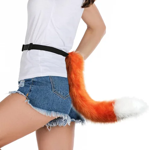 Vista 2 de BANLAN - Disfraz de cola de gato o zorro de pelo sintético para niñosadultos, cosplay, Halloween, Navidad, fiesta, talla única