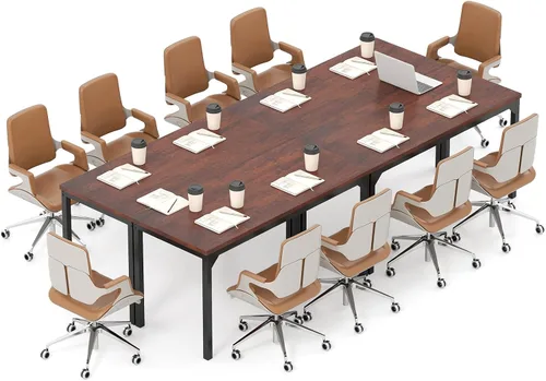 Vista 12 de Tangkula Mesa de conferencias de 55 pulgadas, mesa grande para sala de reuniones con mesa de panal de abeja, marco de metal estable, escritorio