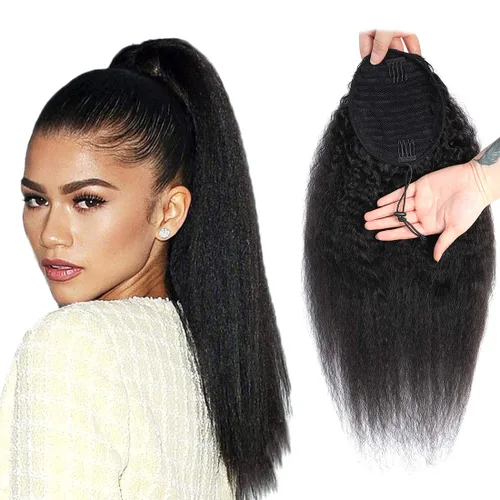 Vista 15 de Extensión de cola de caballo de cabello humano, onda de agua, pasta mágica, ondulado, natural, cola de caballo rizada 100% real, cabello Remy ondas