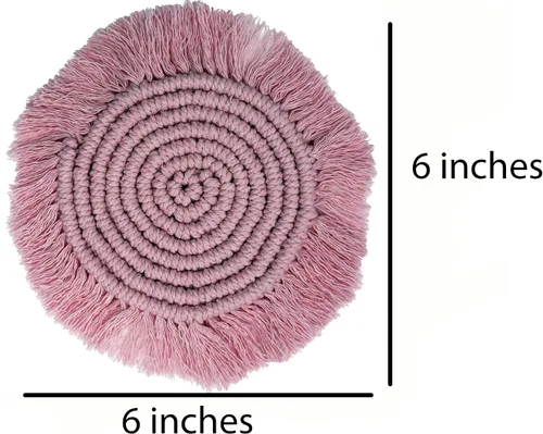 Vista 4 de Posavasos de macramé 100% algodón hechos a mano en la India, elegante y absorbente de 6 pulgadas, juego de posavasos redondos bohemios con borlas