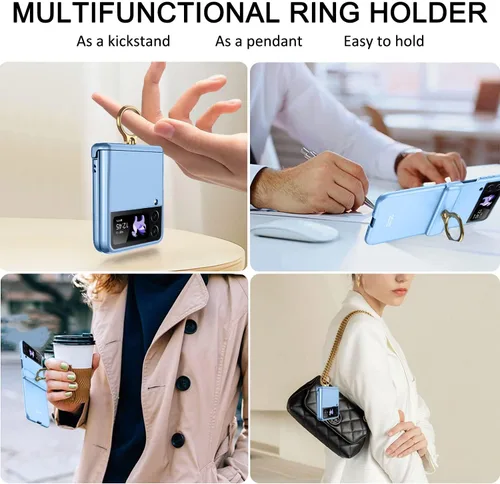 Vista 4 de Miimall Funda para Samsung Galaxy Z Flip 4 con soporte de anillo, funda para Galaxy Z Flip 4 con protección magnética de bisagra + protector