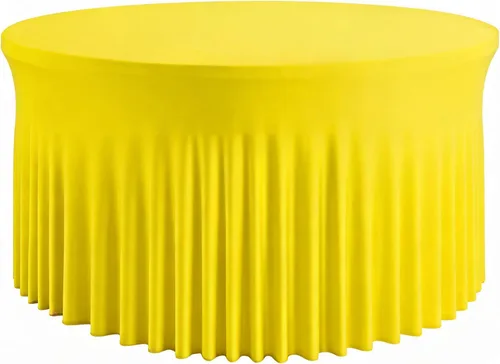Vista 53 de Mantel redondo de 60 pulgadas en negro para mesas de 5 pies, funda de mesa ajustada de elastano con borde elástico y falda, lavable, sin arrugas