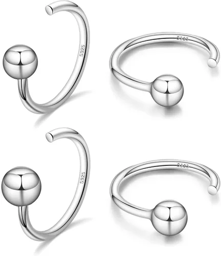 Vista 22 de CHIC & ARTSY Aretes de medio aro de plata de ley 925 para mujer, juego de aros pequeños con barra de bola, estrella, luna y perla, ligeros, ajuste