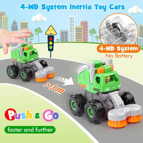 Vista 3 de ORWINE Coches de juguete para bebés, autos para niños y niñas, camiones de acrobacias accionados por fricción, 4 unidades de vehículos
