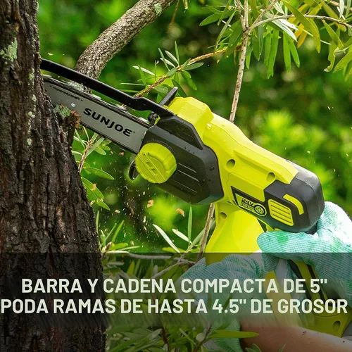 Vista 3 de Sun Joe Mini motosierra inalámbrica iON+ de 24V-HCS-LTE-P1 de 24 voltios, Verde y barra premium SWJ-OIL, aceite de cadena y piñón, lubricación