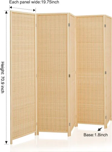 Vista 2 de Divisor de habitación con bambú natural, 5 paneles plegables de privacidad, separador de habitación independiente, color beige