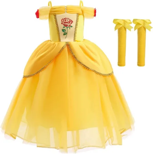 Vista 74 de FMYFWY Disfraz de princesa de Bella para niñas, disfraz de belleza y bestia, Halloween, Navidad, boda, cumpleaños (accesorios)