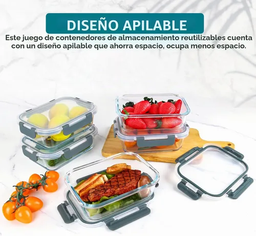 Vista 5 de M MCIRCO [5 paquetes, 30 onzas] Recipientes de vidrio para preparación de comidas con tapas de cierre a presión, recipientes de vidrio