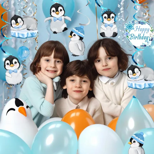 Vista 4 de Cartel de feliz cumpleaños de pingüino, decoraciones de fiesta, suministros de baby shower, recuerdos de fiesta para niños, adolescentes, regalos