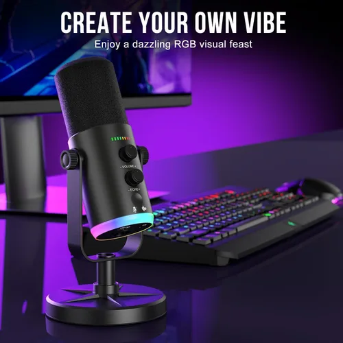 Vista 10 de Micrófono dinámico, USB-C/XLR para grabación de podcasts, grabación de podcasts, juegos y juegos con luz RGB, botón de silencio, soporte