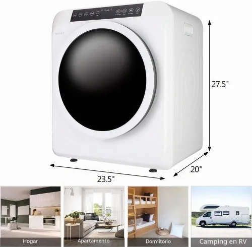 Vista 8 de ROVSUN Secadora de ropa portátil de 3.5 pies cúbicos, secadora de ropa de carga frontal de alta gama con pantalla táctil LCD, bañera de acero