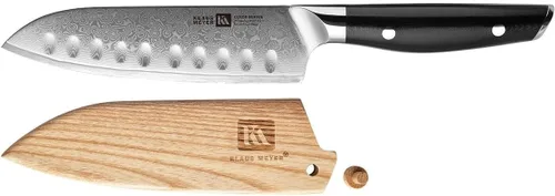 Vista 3 de Klaus Meyer Luxor - Cuchillo Santoku de acero Damasco de 5.5 pulgadas con funda de madera