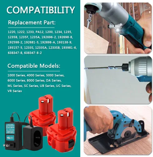 Vista 3 de CREABEST Paquete de 2 baterías de repuesto Ni-MH de 12 V 3.5 Ah para Makita
