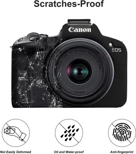 Vista 4 de Funda para Canon EOS R50, funda protectora de silicona suave para Canon R50 con correa de muñeca ajustable de 8 pulgadas, funda ligera R50 (negro)