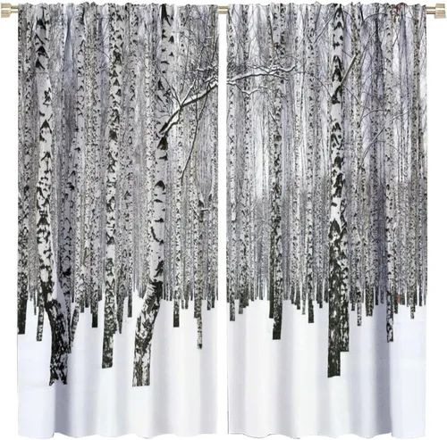 Vista 13 de Cortina opaca de bosque de verano, diseño de ramas de bosque, con bolsillo para barra, cortinas farbic con bolsillo para barra, comedor, cafetería