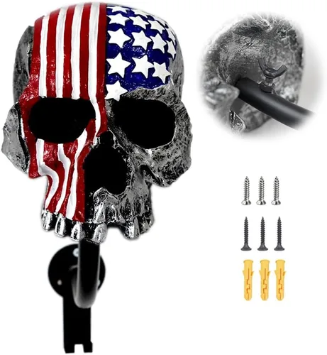 Vista 9 de Soporte para casco de calavera, soporte de pared para casco con ganchos, colgador de casco para abrigos, gorras, béisbol, casco de rugby, accesorios