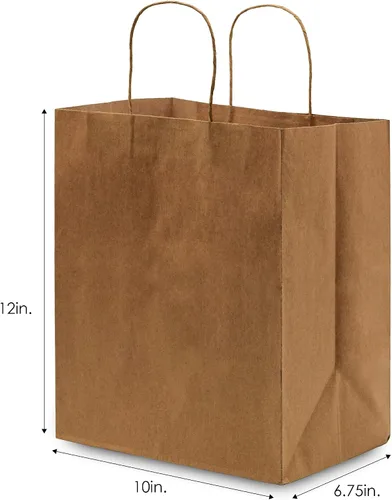 Vista 8 de Prime Line Packaging Bolsas de papel marrones, bolsas de compras medianas con asas para pequeñas empresas, alimentos para llevar, comestibles, venta