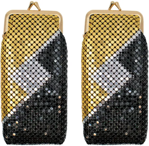 Vista 6 de Juego de 2 monederos largos vintage de malla metálica suave (0.118 in, negro)