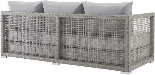 Vista 4 de Modway Aura - Sofá de mimbre para patio al aire libre en gris gris gris