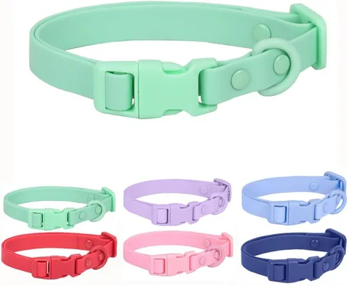 Vista 9 de Collar de silicona negra para perros, collares de goma de PVC de plástico impermeable, lavable con hebilla de liberación rápida, collares