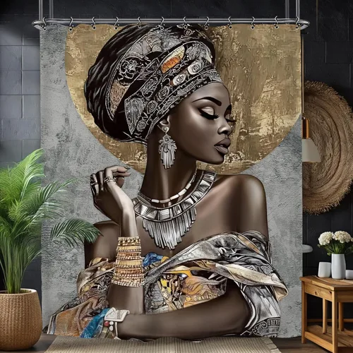 Vista 22 de Cortina de ducha inspiradora afroamericana de 60 pulgadas de ancho por 71 pulgadas de alto, con citas motivacionales positivas de la Biblia, tela