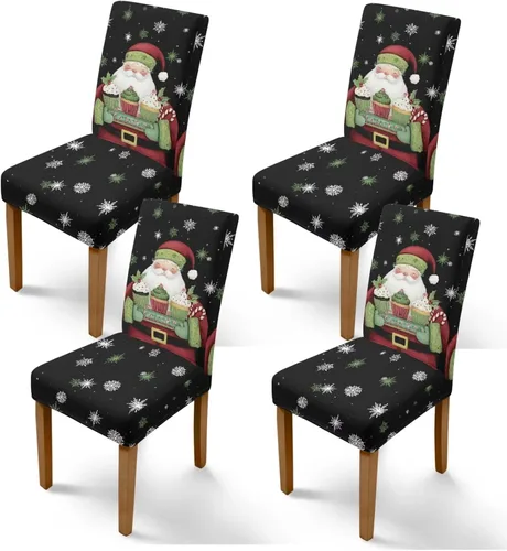 Vista 52 de Rnyleeg Juego de 1 fundas navideñas para sillas de comedor, color azul oscuro, fundas protectoras extraíbles y lavables para sillas de cocina