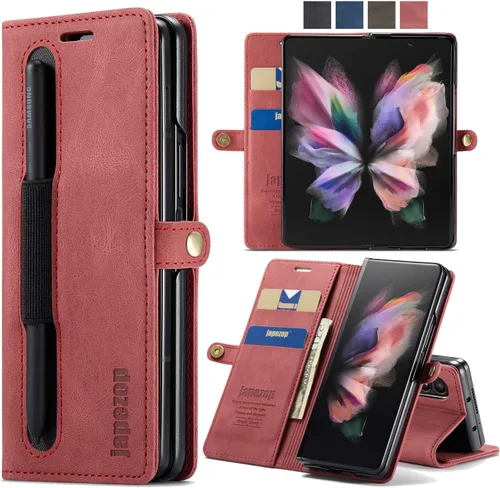 Vista 23 de Funda tipo cartera para Samsung Galaxy Z Fold 3 con soporte para bolígrafo S, color negro