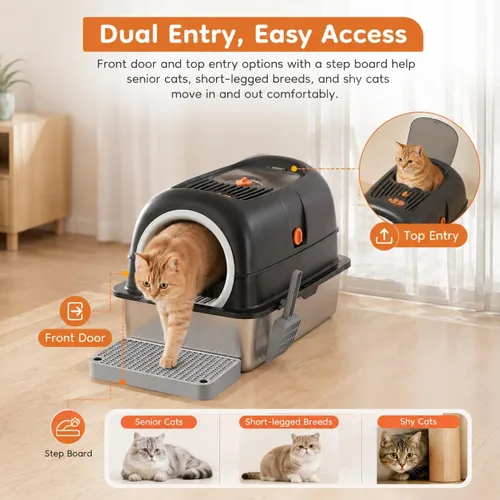 Vista 5 de Stainless Steel Litter Box 23.6", Enclosed Dual Entry XL