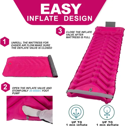Vista 5 de Colchoneta de dormir con almohada, autoinflable, extra gruesa, ultraligera, bomba integrada, lo último para camping, senderismo, viajes, Airpad