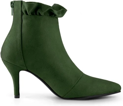 Vista 6 de Allegra K Botines con volantes y tacón de aguja puntiagudo para mujer