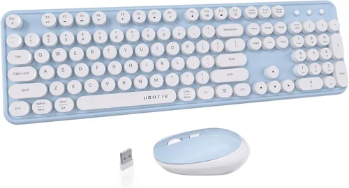 Vista 16 de UBOTIE Teclado inalámbrico colorido para computadora y mouse óptico, teclas flexibles, teclado de tamaño completo de oficina, conexión sin